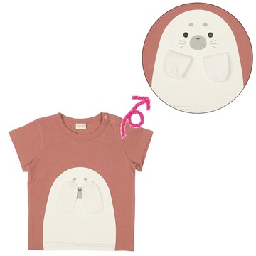 akachan honpo - 短袖T恤-趣味動物-粉紅色