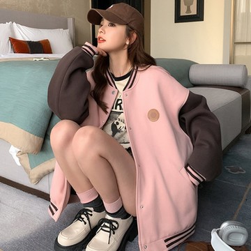 La Belleza休閒時尚減齡衛衣外套美式排釦寬鬆厚棒球外套