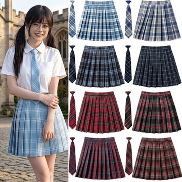 日系高腰格子百褶半身短裙 43CM JK制服班校服百搭百折短裙