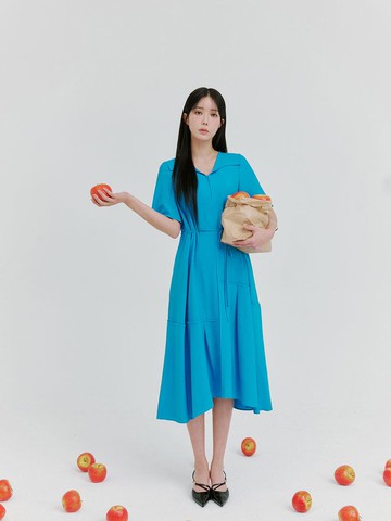 Sailor Collar Asymmetric Short-Sleeve Dress (BKOAE2510)