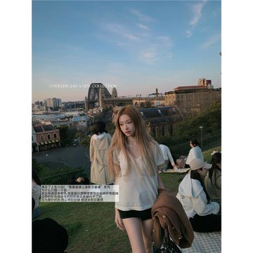 COOLLINE林子熙 【人生小白t】秋萬搭針織松弛感簡約短袖v領T恤女