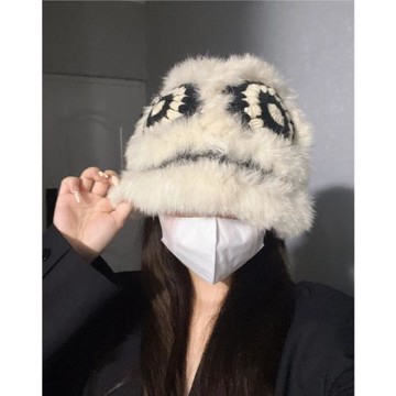 醒獅帽女百搭休閑潮帽秋冬保暖兔毛潮流套頭帽虎頭帽針織帽學生
