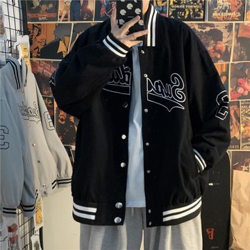 刺繡棒球服夾克男士春秋季潮牌百搭薄款寬松大碼休閑長袖棉衣外套