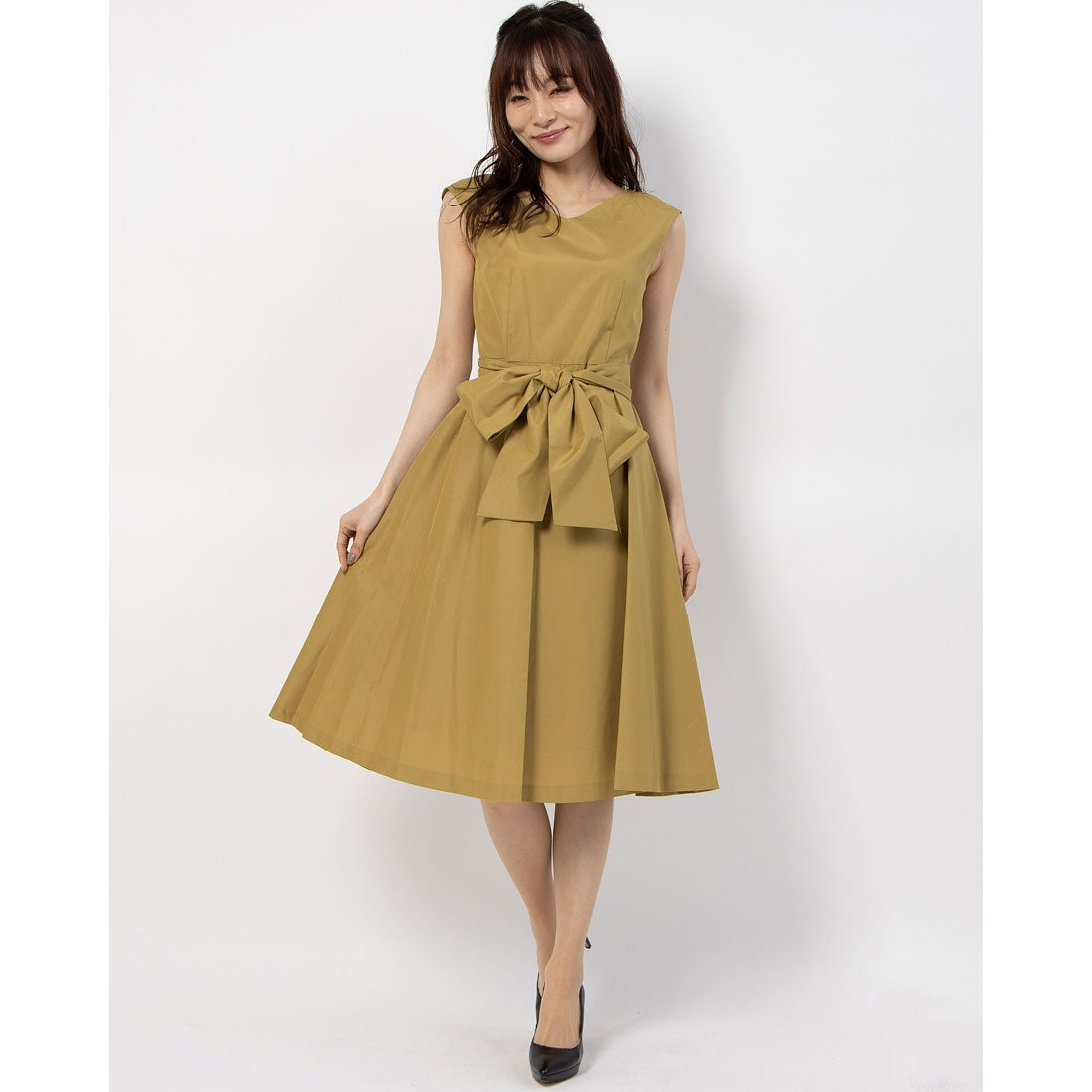 リネーム Rename ウエストリボン付きシンプルワンピース ライムイエロー 通販 Lineポイント最大get Lineショッピング