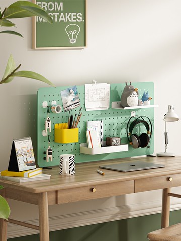 可立式洞洞板置物架免打孔辦公室書桌面上白色金屬收納神器展示架