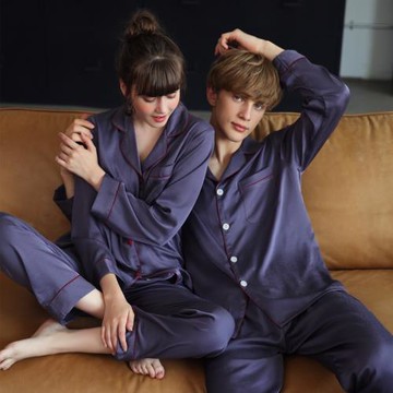 新款春夏情侶真絲男士睡衣女桑蠶絲休閑綢緞兩件套家居服薄款大碼