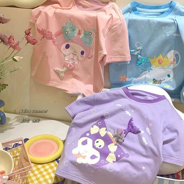 🎀biubiu童裝🎀現貨🌈女童短袖 女童上衣 女童T恤 卡通 立體 美人魚 三麗鷗