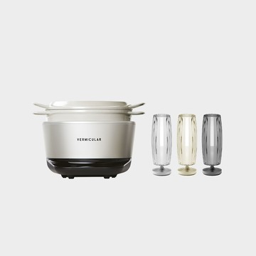 【滿室光亮入厝組】Vermicular IH琺瑯電子鑄鐵鍋 (海鹽白)+STYLISTIC 琉映澄波情境燈 L