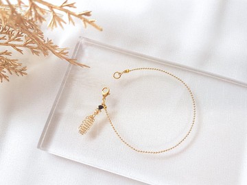 金屬 流蘇 黑水晶 圓珠鍊 手鍊