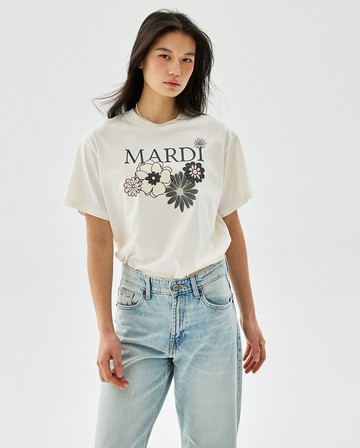 MARDI MERCREDI 印花短TEE 奶油色 花卉LOGO 粉花 TSHIRT FLOWER JARDIN