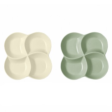 Homely Zakka 北歐四葉形陶瓷分隔餐盤  1組  22.5 x 22.5 x 3.2cm  奶油綠 + 奶油白
