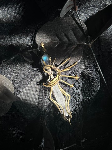 聖劍。白水晶-金屬編織項鍊-水晶-礦石-黃銅線
