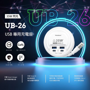 Palladium 35W氮化鎵4輸出 超級閃充電器+MyStyle 二出三 6用型快充線-白