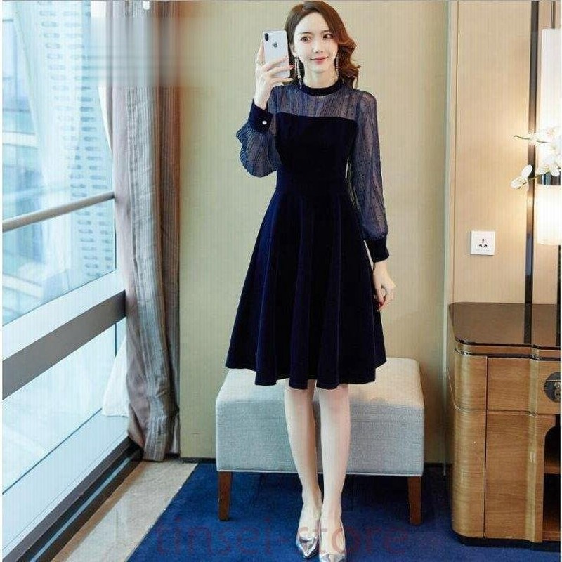 ワンピース レデイース 秋 冬 結婚式 ドレス ベロアワンピース 膝丈 ハイネック 長袖 レース 無地 きれいめ 着痩せ 上品 大人 二次会 30代 40代 通販 Lineポイント最大0 5 Get Lineショッピング