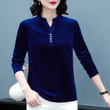 2025新款春秋中年媽媽金絲絨長袖T恤上衣中老年女裝遮肚子打底衫