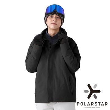【PolarStar】男單式防水羽絨外套『黑』P25213 戶外 露營 登山 健行 休閒 時尚 保暖 防潑水 羽絨外套 連帽外套