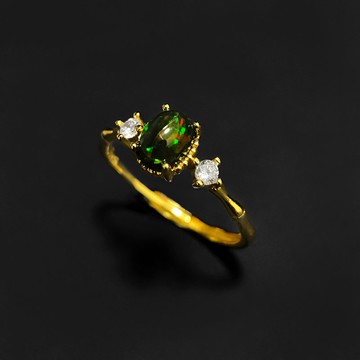 2件85折 | 非洲黑澳寶蛋白石純銀戒指 (夜色流光)