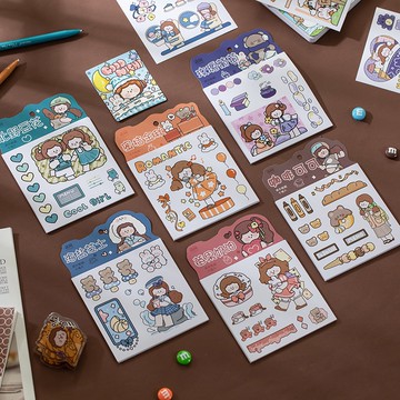 🍋檸檬青🍋 台灣現貨超可愛微甜阿果系列手繪卡通少女貼紙6款10張入PVC防水無需自行剪裁貼紙手帳裝飾素材