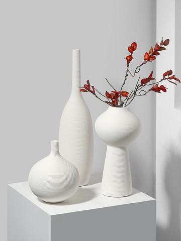 細口白色陶瓷小花瓶擺件客廳插花創意干花花器中式風格家居裝飾品