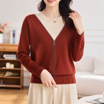 【米蘭精品】現貨+預購 高級針織衫上衣秋冬毛衣寬鬆大碼休閒女裝百搭媽媽裝-長袖假兩件女上衣5色74mo36