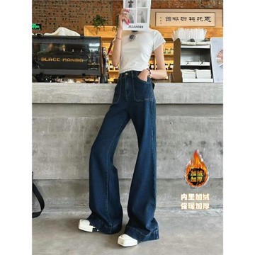 貓貓家加長女褲秋冬加絨加厚牛仔褲女高個子微喇高腰顯瘦彈力長褲