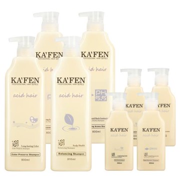 【KAFEN卡氛】《8件組》 亞希朵酸蛋白洗髮/潤髮 300ml *4 +亞希朵酸蛋白洗髮/潤髮 800ml *4(隨機)