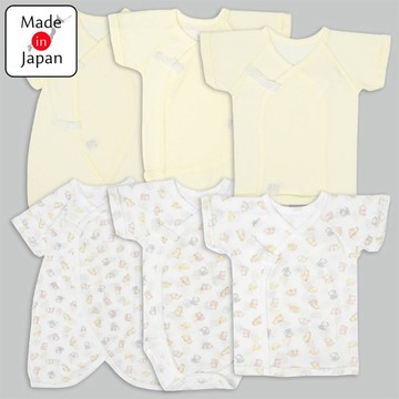 akachan honpo - 新生兒網眼內衣6件組按扣-短袖、7分袖 動物-奶油色 (50~60cm)-日本製