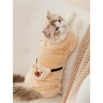 寵物貓咪衣服秋冬季保暖四腳衣帶挎包加絨加厚藍貓布偶防掉毛衣服