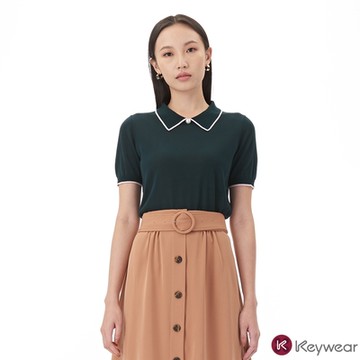 KeyWear奇威名品    珍珠領口素面上衣-墨綠色