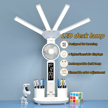 LED檯燈可摺疊充電臺燈4燈頭可調整檯燈學習燈臥室辦公閱讀燈