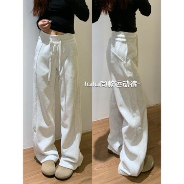 灰色lulu同款運動褲女春秋冬2025新款寬松直筒小個子窄版闊腿衛褲