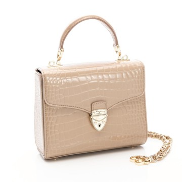 ASPINAL of LONDON MIDI Mayfair Bag (奶茶灰)(鱷魚壓紋/雙色鍊帶)