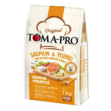 TOMA-PRO 優格高齡犬乾飼料 熟齡養生配方 茄紅素 葡萄糖胺 軟骨素 左旋肉鹼  鮭魚 + 馬鈴薯  7kg  1袋