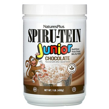 NaturesPlus, Spiru-Tein Junior，兒童營養奶昔粉，巧克力味，1 磅（450 克）