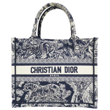 【二手名牌BRAND OFF】Dior 迪奧 藍/白色 刺繡帆布 Book Tote 小號 手提包