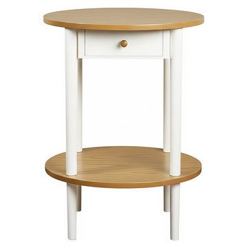 鄉村趣古木調圓形茶几邊桌 小巧造型 古樸把手 收納小物