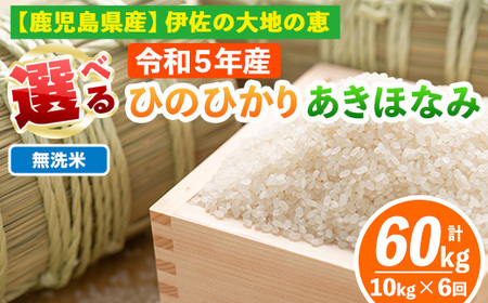 isa518-02  ＜無洗米＞選べる精米方法！令和5年産 鹿児島県伊佐南浦産 ひのひかり5kg・あきほなみ5kg (合計60kg・計10kg×6ヵ月) 国産 白米 精米 無洗米 伊佐米 お米 米 生産者 定期便 ひのひかりあきほなみ