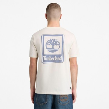 Timberland 男款白色方形LOGO圖案短袖T恤｜A5S6PCM9