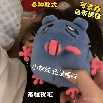 臺灣🚍8H出🉑披薩塔小妹妹還沒睡啊老鼠毛絨自帶語音髮聲玩偶創意玩偶掛件
