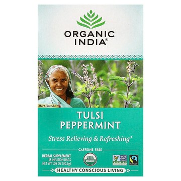 Organic India, 圖爾西茶，薄荷，無咖啡萃取，18 個泡制袋，1.08 盎司（30.6 克）
