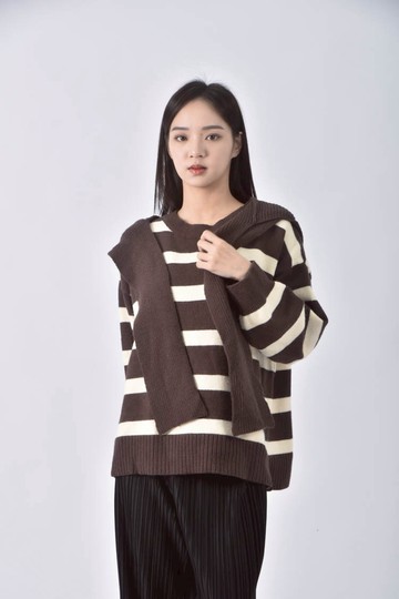 (XL) dita條紋棕色毛衣