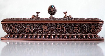 藏式八吉祥臥香爐 銅 佛堂供具線香爐 錐香爐 藏香爐熏香爐