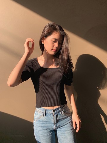 泡泡袖羅紋針織上衣 (2色)