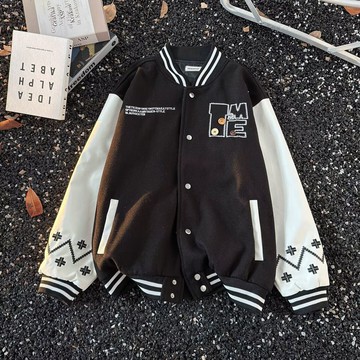 秋冬季新款高級感棒球服男 美式潮牌復古寬鬆拼接休閒情侶外套