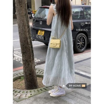 PPHOME欲半甜心~限定羽毛吊帶連衣裙女夏中長款精致度假風公主裙