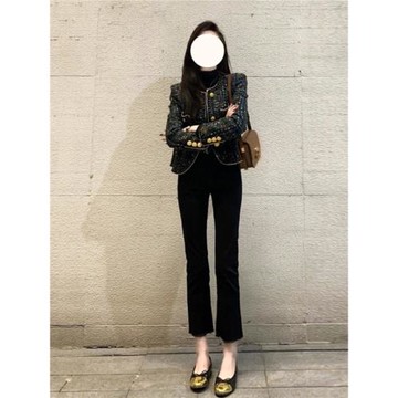 加絨微喇牛仔褲女2024年秋冬新品高腰顯瘦八分小個子喇叭牛仔褲女