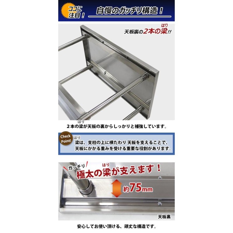 オールステンレス作業台 2段 耐荷重約190kg 約幅1000×奥行600×高さ