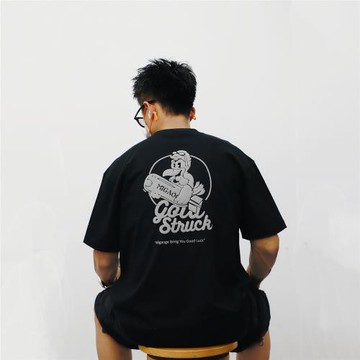 原創潮牌發泡漫畫印花男女情侶款寬松舒適休閑重磅三本針短袖T恤