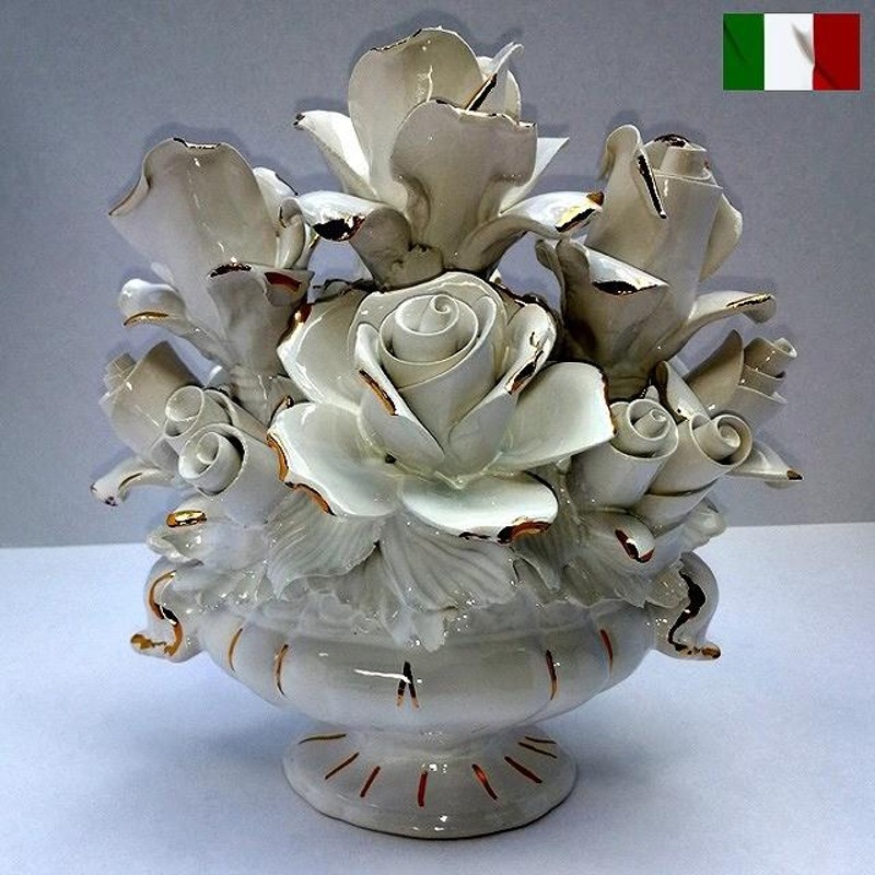 陶花 薔薇 陶器 置物 イタリア製 italy-j4-a609w | LINEショッピング