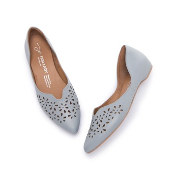 小時光  鏤空雕花真皮內增高平底鞋 灰 (501287)